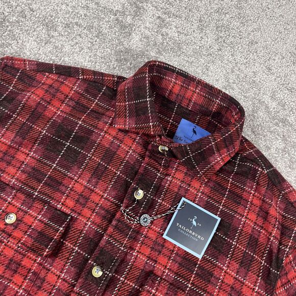Tailor Byrd Shirt Mens Small Sweatershirt Flannel Button Up Plaid Pocket Red NWT - Picture 1 of 16